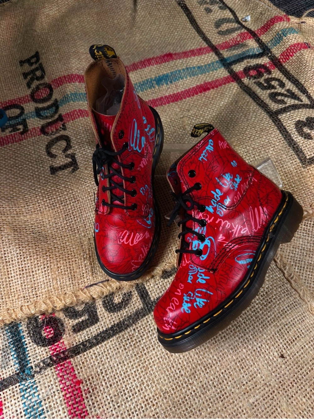 Red 90’s Dr.Martens Graffiti Lace-Up Women's Combat Boots Size 5.5